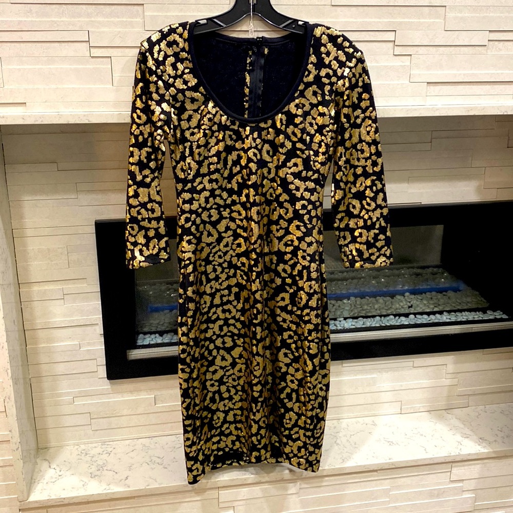 Gold sequin dress, half sleeve. Zippered back. Custom made.